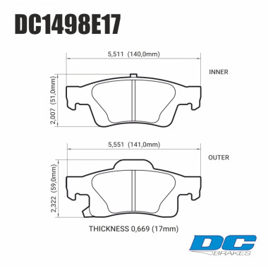 Колодки тормозные DC1498E17 DC Brakes RT.2 задние Jeep Grand Cherokee WK2/Dodge Durango 201 Колодки тормозные DC1498E17 DC Brakes RT.2 задние Jeep Grand Cherokee WK2/Dodge Durango 201