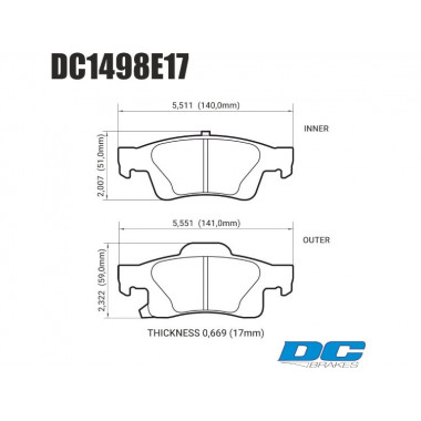 Колодки тормозные DC1498E17 DC Brakes RT.2 задние Jeep Grand Cherokee WK2/Dodge Durango 201 Колодки тормозные DC1498E17 DC Brakes RT.2 задние Jeep Grand Cherokee WK2/Dodge Durango 201