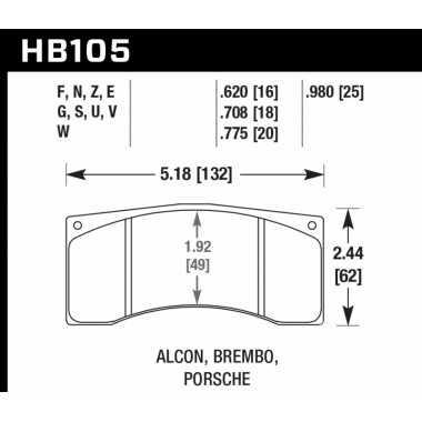 Колодки тормозные HB105N.620 HAWK HP Plus Alcon, Wilwood, Brembo, JBT FB4P1 Колодки тормозные HB105N.620 HAWK HP Plus Alcon, Wilwood, Brembo, JBT FB4P1