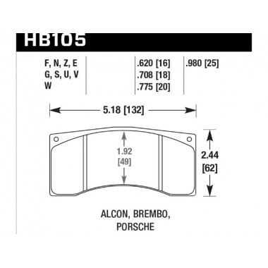 Колодки тормозные HB105N.620 HAWK HP Plus Alcon, Wilwood, Brembo, JBT FB4P1 Колодки тормозные HB105N.620 HAWK HP Plus Alcon, Wilwood, Brembo, JBT FB4P1