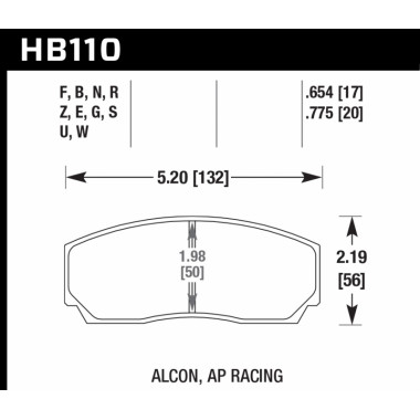 Колодки тормозные HB110N.654 HAWK HP Plus; AP Racing, Alcon, Proma 4 порш; HPB тип 2, Rotora,17mm Колодки тормозные HB110N.654 HAWK HP Plus; AP Racing, Alcon, Proma 4 порш; HPB тип 2, Rotora,17mm