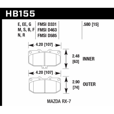 Колодки тормозные HB155N.580 HAWK HP+ передние MAZDA RX-7 Колодки тормозные HB155N.580 HAWK HP+ передние MAZDA RX-7