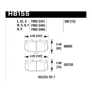 Колодки тормозные HB155N.580 HAWK HP+ передние MAZDA RX-7 Колодки тормозные HB155N.580 HAWK HP+ передние MAZDA RX-7