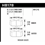Колодки тормозные HB178B.564 HAWK Street 5.0 передние SUBARU Impreza WRX; Nissan 300ZX; HPB тип 1;