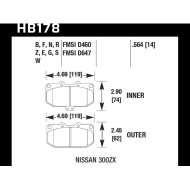 Колодки тормозные HB178B.564 HAWK Street 5.0 передние SUBARU Impreza WRX; Nissan 300ZX; HPB тип 1; Колодки тормозные HB178B.564 HAWK Street 5.0 передние SUBARU Impreza WRX; Nissan 300ZX; HPB тип 1;