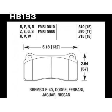 Колодки тормозные HB193N.670 HAWK HP+ Brembo тип B, H, P / Rotora FC4 / Nissan GTR R35 Колодки тормозные HB193N.670 HAWK HP+ Brembo тип B, H, P / Rotora FC4 / Nissan GTR R35