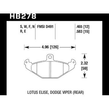 Колодки тормозные HB278N.465 HAWK HP+ задние DODGE / RENAULT Колодки тормозные HB278N.465 HAWK HP+ задние DODGE / RENAULT