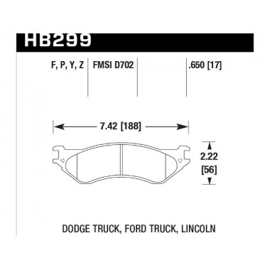 Колодки тормозные HB299Y.650 HAWK LTS передние LINCOLN / DODGE / FORD Колодки тормозные HB299Y.650 HAWK LTS передние LINCOLN / DODGE / FORD