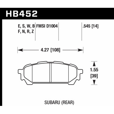 Колодки тормозные HB452F.545 HAWK HPS задние Subaru Forester, Impreza, Legacy Колодки тормозные HB452F.545 HAWK HPS задние Subaru Forester, Impreza, Legacy