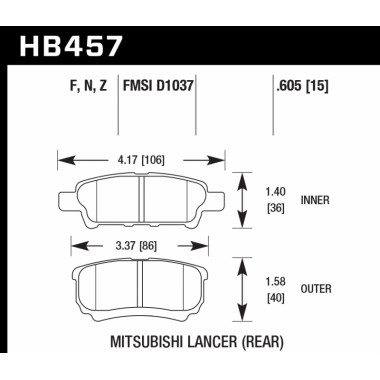 Колодки тормозные HB457F.605 HAWK HPS задние Mitsubishi Lancer 9, 10 Колодки тормозные HB457F.605 HAWK HPS задние Mitsubishi Lancer 9, 10