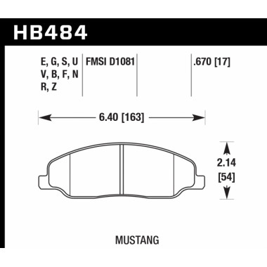 Колодки тормозные HB484F.670 HAWK HPS перед Mustang 2008-> Колодки тормозные HB484F.670 HAWK HPS перед Mustang 2008->