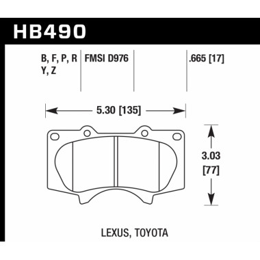 Колодки тормозные HB490F.665 HAWK HPS передние LEXUS GX460 / GX470; Prado 150/120; PAJERO 4; HILUX Колодки тормозные HB490F.665 HAWK HPS передние LEXUS GX460 / GX470; Prado 150/120; PAJERO 4; HILUX
