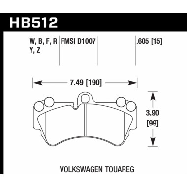 Колодки тормозные HB512F.605 HAWK HPS передние PORSCHE Cayenne (955); VW Touareg 330 мм; HPB тип 4 Колодки тормозные HB512F.605 HAWK HPS передние PORSCHE Cayenne (955); VW Touareg 330 мм; HPB тип 4