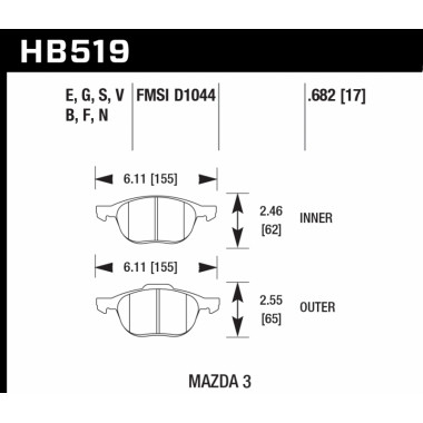 Колодки тормозные HB519N.682 HAWK HP Plus Колодки тормозные HB519N.682 HAWK HP Plus