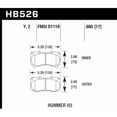 Колодки тормозные HB526Y.665 HAWK LTS передние Hummer H3 Колодки тормозные HB526Y.665 HAWK LTS передние Hummer H3