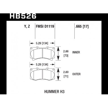 Колодки тормозные HB526Y.665 HAWK LTS передние Hummer H3 Колодки тормозные HB526Y.665 HAWK LTS передние Hummer H3