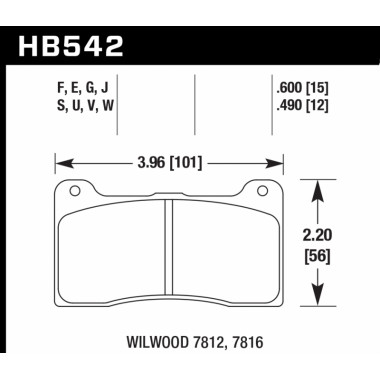 Колодки тормозные HB542F.600 HAWK HPS Wilwood DynaPro; Stoptech ST-42; 15 mm Колодки тормозные HB542F.600 HAWK HPS Wilwood DynaPro; Stoptech ST-42; 15 mm