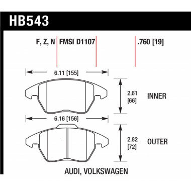 Колодки тормозные HB543F.760 HAWK HPS передние AUDI A3 / VW Golf 5,6 , Passat CC, B6, B7 Колодки тормозные HB543F.760 HAWK HPS передние AUDI A3 / VW Golf 5,6 , Passat CC, B6, B7