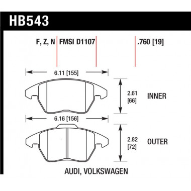 Колодки тормозные HB543N.760 HAWK HP+ передние AUDI A3 / VW Golf 5,6 , Passat CC, B6, B7 Колодки тормозные HB543N.760 HAWK HP+ передние AUDI A3 / VW Golf 5,6 , Passat CC, B6, B7