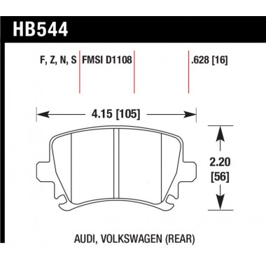 Колодки тормозные HB544N.628 HAWK HP+ задние AUDI TT 8J, A6, Allroad 4H, A3 / VW Golf 5,6 , Passat C Колодки тормозные HB544N.628 HAWK HP+ задние AUDI TT 8J, A6, Allroad 4H, A3 / VW Golf 5,6 , Passat C