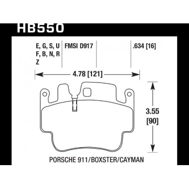 Колодки тормозные HB550F.634 HAWK HPS 16 mm Porsche 911 (996), (997), Boxter (986), Cayman Колодки тормозные HB550F.634 HAWK HPS 16 mm Porsche 911 (996), (997), Boxter (986), Cayman