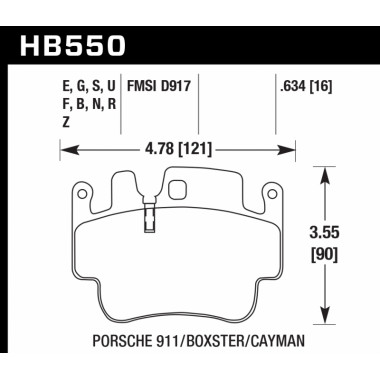 Колодки тормозные HB550N.634 HAWK HP Plus 16 mm Porsche 911 (996), (997), Boxter (986), Cayman Колодки тормозные HB550N.634 HAWK HP Plus 16 mm Porsche 911 (996), (997), Boxter (986), Cayman