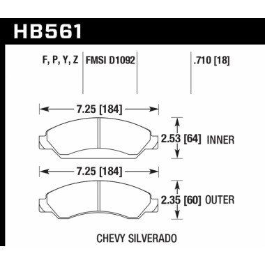 Колодки тормозные HB561F.710 HAWK HPS передние CADILLAC Escalade / Chevrolet Tahoe Колодки тормозные HB561F.710 HAWK HPS передние CADILLAC Escalade / Chevrolet Tahoe