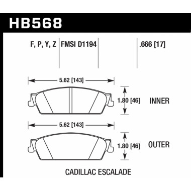 Колодки тормозные HB568P.666 HAWK SuperDuty Cadillac Escalade, Chevrolet Suburban зад 2007-2014 Колодки тормозные HB568P.666 HAWK SuperDuty Cadillac Escalade, Chevrolet Suburban зад 2007-2014