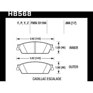 Колодки тормозные HB568Y.666 HAWK LTS Cadillac Escalade, Chevrolet Suburban зад 2007-2014 Колодки тормозные HB568Y.666 HAWK LTS Cadillac Escalade, Chevrolet Suburban зад 2007-2014