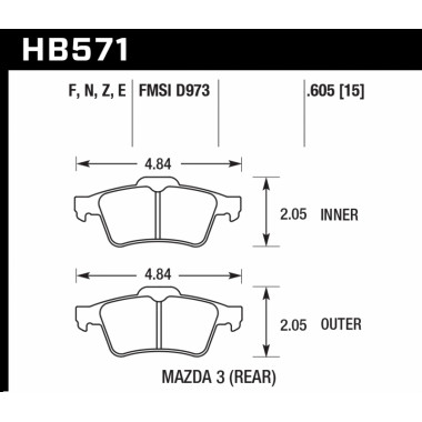Колодки тормозные HB571F.605 HAWK HPS задние FORD C-MAX, FOCUS 2 / MAZDA 3,5 / SAAB 9-3 / (с пружино Колодки тормозные HB571F.605 HAWK HPS задние FORD C-MAX, FOCUS 2 / MAZDA 3,5 / SAAB 9-3 / (с пружино