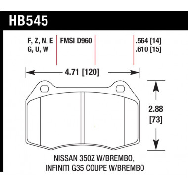 Колодки тормозные HB545B.564 HAWK Street 5.0 передние INFINITI G35 / Nissan 350Z (комплектация BREMB Колодки тормозные HB545B.564 HAWK Street 5.0 передние INFINITI G35 / Nissan 350Z (комплектация BREMB
