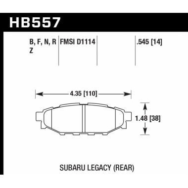 Колодки тормозные HB557B.545 HAWK Street 5.0 задние Subaru BR-Z, Forester SG, SH, Impreza GH, Legacy Колодки тормозные HB557B.545 HAWK Street 5.0 задние Subaru BR-Z, Forester SG, SH, Impreza GH, Legacy