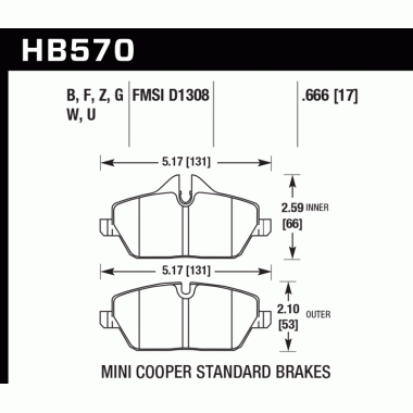 Колодки тормозные HB570N.666 HAWK HP Plus передние MINI COOPER 2 (R56) / BMW 1 (E87) 116i, 118i Колодки тормозные HB570N.666 HAWK HP Plus передние MINI COOPER 2 (R56) / BMW 1 (E87) 116i, 118i
