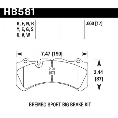 Колодки тормозные HB581F.660 HAWK HPS Brembo 6 поршней тип J, N Колодки тормозные HB581F.660 HAWK HPS Brembo 6 поршней тип J, N