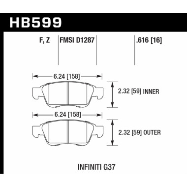 Колодки тормозные HB599F.616 HAWK HPS передние INFINITI G35, G37 (комплектация sport) / EX35 , EX37 Колодки тормозные HB599F.616 HAWK HPS передние INFINITI G35, G37 (комплектация sport) / EX35 , EX37