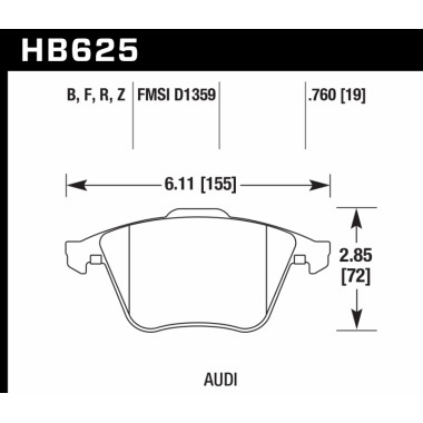 Колодки тормозные HB625F.760 HAWK HPS передние Audi TT (8J) / S3 (8P) / Volkswagen Golf R Колодки тормозные HB625F.760 HAWK HPS передние Audi TT (8J) / S3 (8P) / Volkswagen Golf R