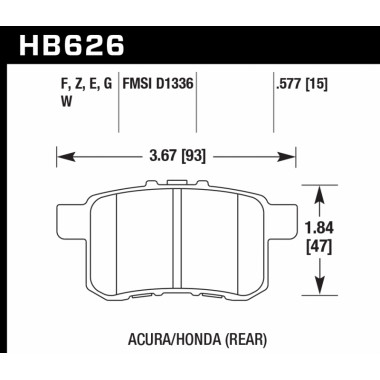Колодки тормозные HB626F.577 HAWK HPS Acura/Honda (Rear) 14 mm Колодки тормозные HB626F.577 HAWK HPS Acura/Honda (Rear) 14 mm