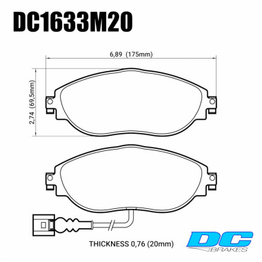 Колодки тормозные DC1633M20 DC brakes Race Track, перед VW GOLF VII; Passat 362; AUDI A3 8V1 Колодки тормозные DC1633M20 DC brakes Race Track, перед VW GOLF VII; Passat 362; AUDI A3 8V1