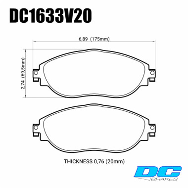 Колодки тормозные DC1633V20 DC Brakes Street STR.S, перед VW GOLF VII; Passat 362; AUDI A3 8V1 Колодки тормозные DC1633V20 DC Brakes Street STR.S, перед VW GOLF VII; Passat 362; AUDI A3 8V1