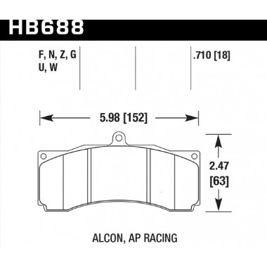 Колодки тормозные HB688F.710 HAWK HPS PROMA 6 порш, AP Racing, Stop Tech, JBT, Alcon, HPB, XYZ 18 mm Колодки тормозные HB688F.710 HAWK HPS PROMA 6 порш, AP Racing, Stop Tech, JBT, Alcon, HPB, XYZ 18 mm
