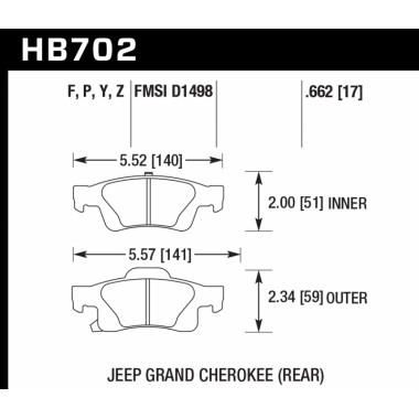 Колодки тормозные HB702Y.662 HAWK LTS задние Jeep Grand Cherokee WK2/Dodge Durango 2011+ Колодки тормозные HB702Y.662 HAWK LTS задние Jeep Grand Cherokee WK2/Dodge Durango 2011+
