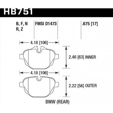 Колодки тормозные HB751B.675 HAWK Street 5.0 зад BMW 5 F10; 5 F11; 5 F18; i8; X3 F25; X4 F26; Колодки тормозные HB751B.675 HAWK Street 5.0 зад BMW 5 F10; 5 F11; 5 F18; i8; X3 F25; X4 F26;