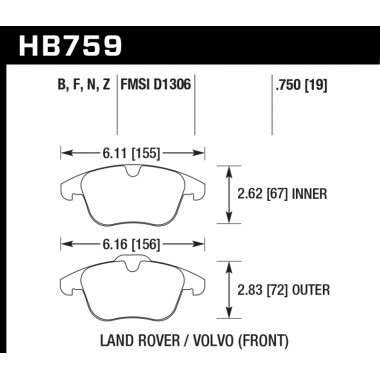 Колодки тормозные HB759B.750 HAWK Street 5.0 перед Range Rover EVOQUE; FREELANDER MK2; XC70; V70 Колодки тормозные HB759B.750 HAWK Street 5.0 перед Range Rover EVOQUE; FREELANDER MK2; XC70; V70