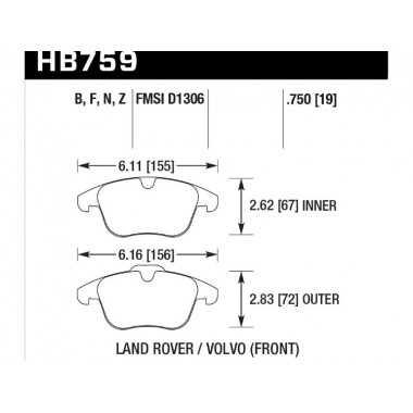 Колодки тормозные HB759B.750 HAWK Street 5.0 перед Range Rover EVOQUE; FREELANDER MK2; XC70; V70 Колодки тормозные HB759B.750 HAWK Street 5.0 перед Range Rover EVOQUE; FREELANDER MK2; XC70; V70