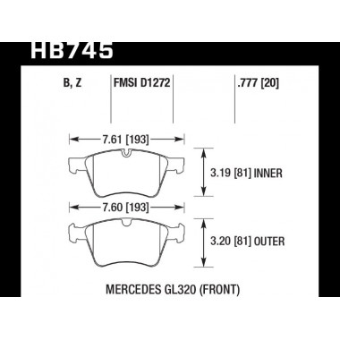 Колодки тормозные HB745B.777 HAWK Street 5.0 перед MB M W164; R W251; GL W164 Колодки тормозные HB745B.777 HAWK Street 5.0 перед MB M W164; R W251; GL W164