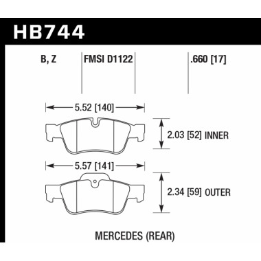 Колодки тормозные HB744B.660 HAWK Street 5.0 зад MB M W164; R W251; G W463; GL X164; Колодки тормозные HB744B.660 HAWK Street 5.0 зад MB M W164; R W251; G W463; GL X164;