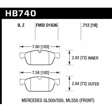 Колодки тормозные HB740Z.712 HAWK PC; передн MB GL W166 AMG Sports Package Колодки тормозные HB740Z.712 HAWK PC; передн MB GL W166 AMG Sports Package