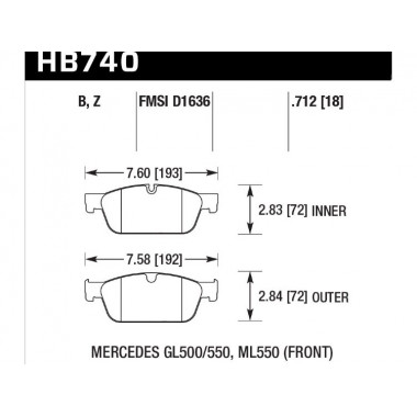 Колодки тормозные HB740Z.712 HAWK PC; передн MB GL W166 AMG Sports Package Колодки тормозные HB740Z.712 HAWK PC; передн MB GL W166 AMG Sports Package