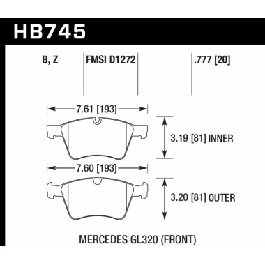 Колодки тормозные HB745Z.777 HAWK PC; 20mm перед MB M W164; R W251; GL W164 Колодки тормозные HB745Z.777 HAWK PC; 20mm перед MB M W164; R W251; GL W164