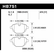 Колодки тормозные HB751N.675 HAWK HP PLUS; задние BMW 5 F10, G30; X3 F25, G01; БЕЗ M Sport